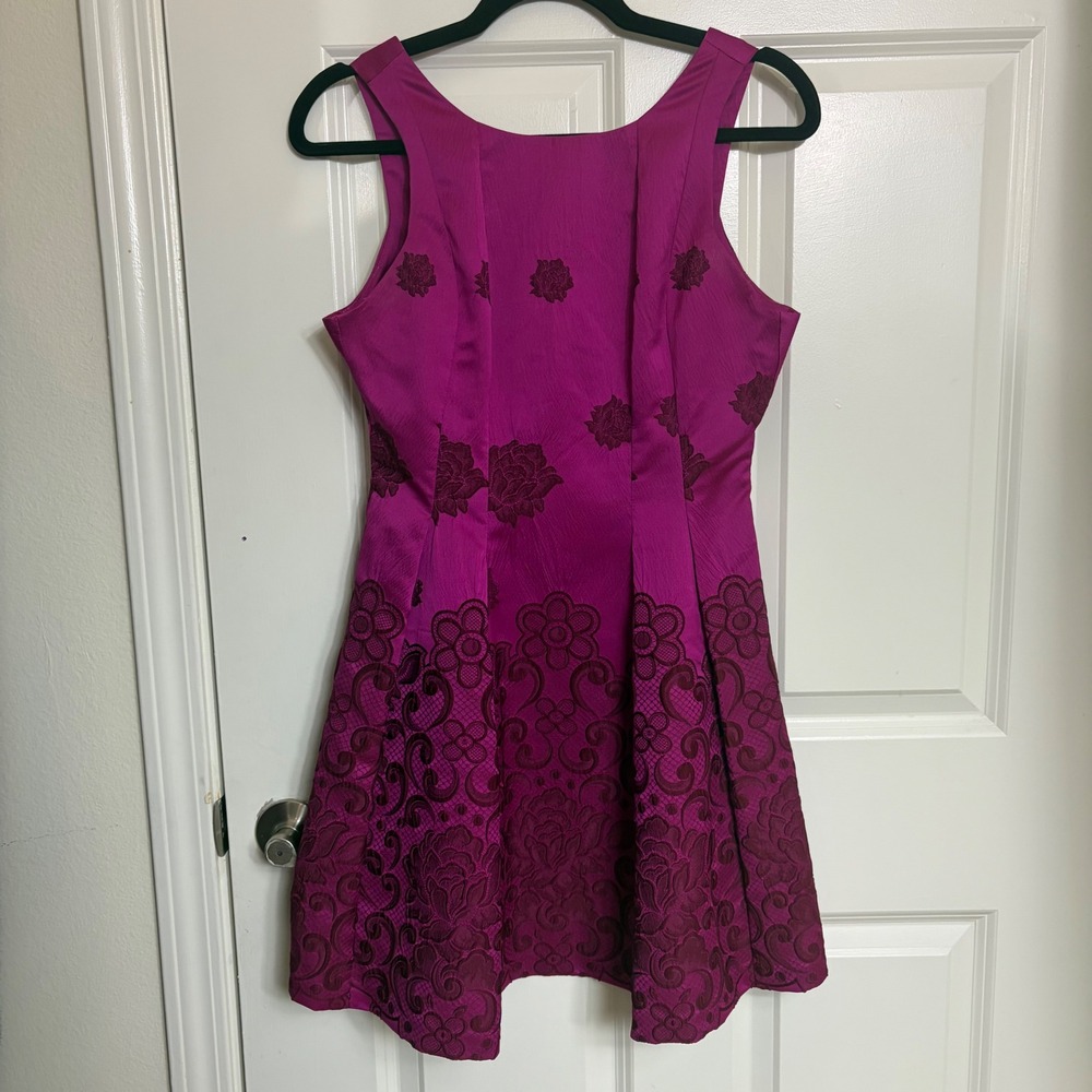 Yoana Baraschi Blue Magenta Pink Embroidered Cut Out Back Flare Dress Size 0